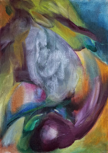 Almighty shade 71 x 51cm oil, dry pigment and pastel on antique hemp 2020