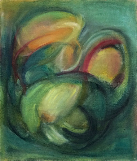 Casa di picchio 61x71cm oil and pastel on antique hemp 2020