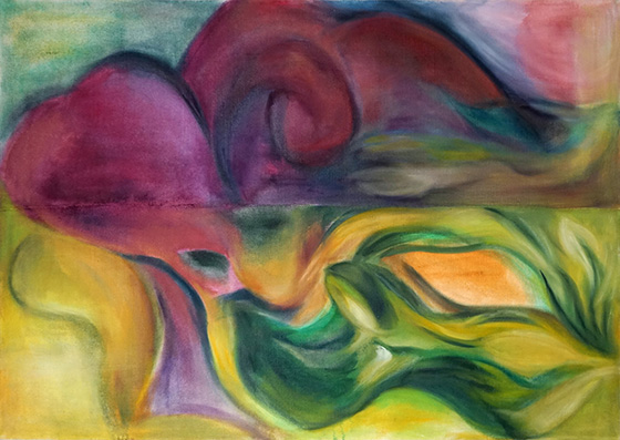 Filastrocca 139x100cm oil, dry pigment and pastel on antique hemp 2020