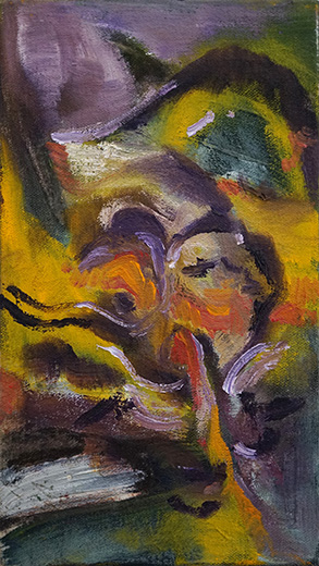 Night feed 24.5x14cm oil on canvas streched on wood 2019