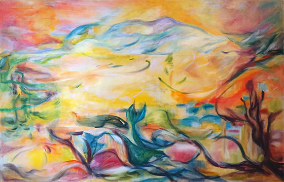 Primavera non scritta 189 x 289 cm oil, dry pigments and pastel on antique hemp 2020