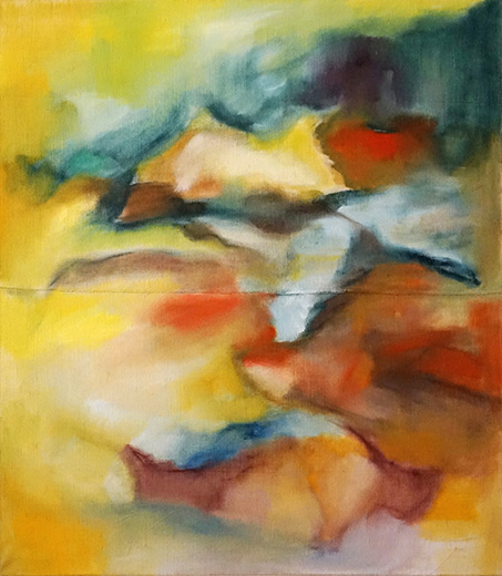 Swamp 109 x 96cm oil and pastel on antique hemp 2020