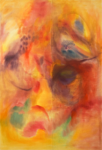 Ibi Ignis in corde 190x130cm oil,dry pigment and pastel on antique hemp 2021