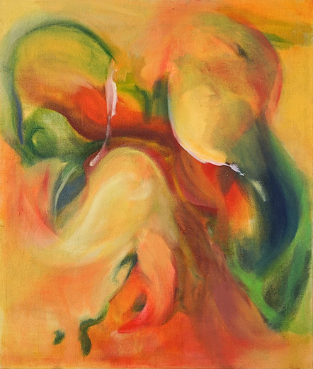 Two Buddies 71x61cm oil,dry pigment and pastel on antique hemp 2021