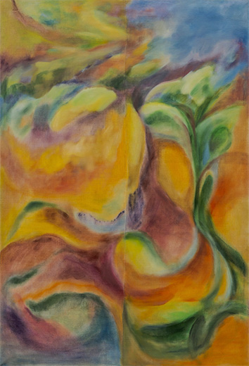 Botany, 190x130cm, oil, pigment, pastel on antique hemp, 2022