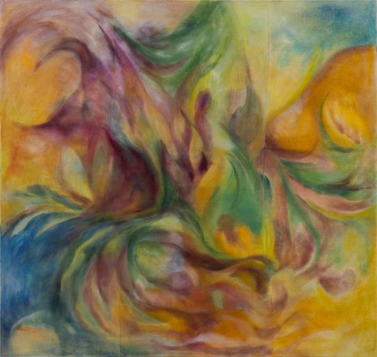 Il giardino dei pensieri, 179x190cm, oil, pigment, pastel on antique hemp, 2022
